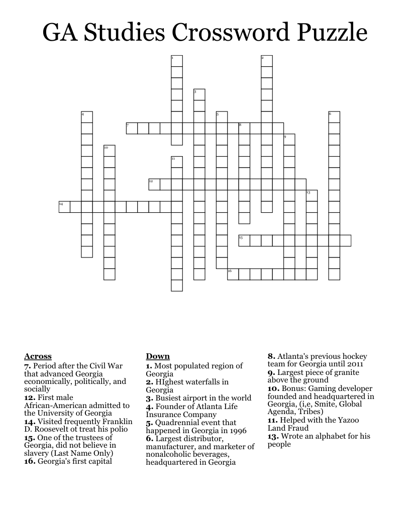 GA Studies Crossword Puzzle