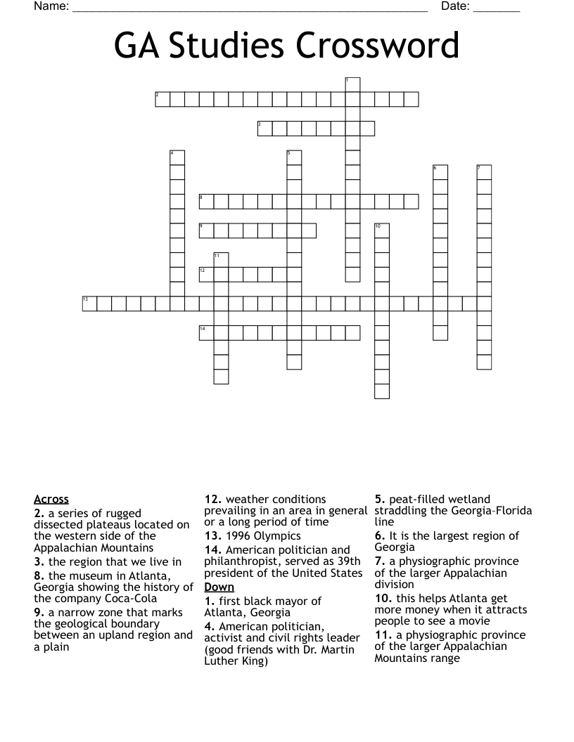 GA Studies Crossword 