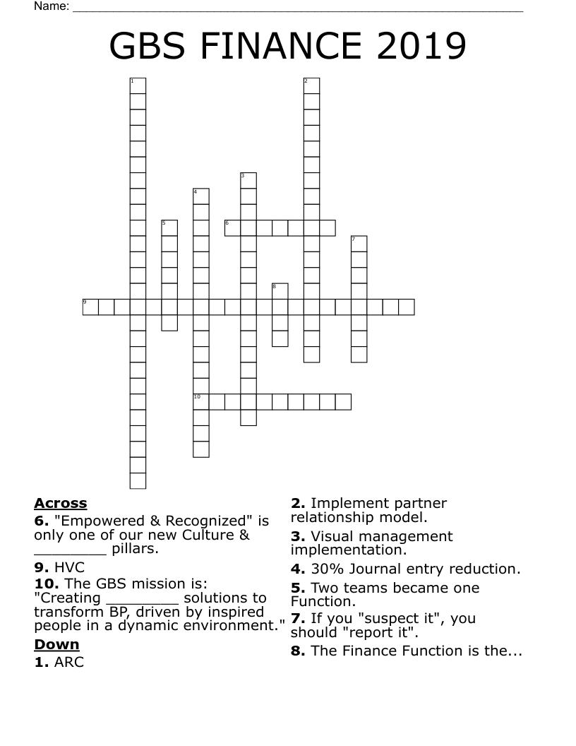 GBS FINANCE 2019 Crossword
