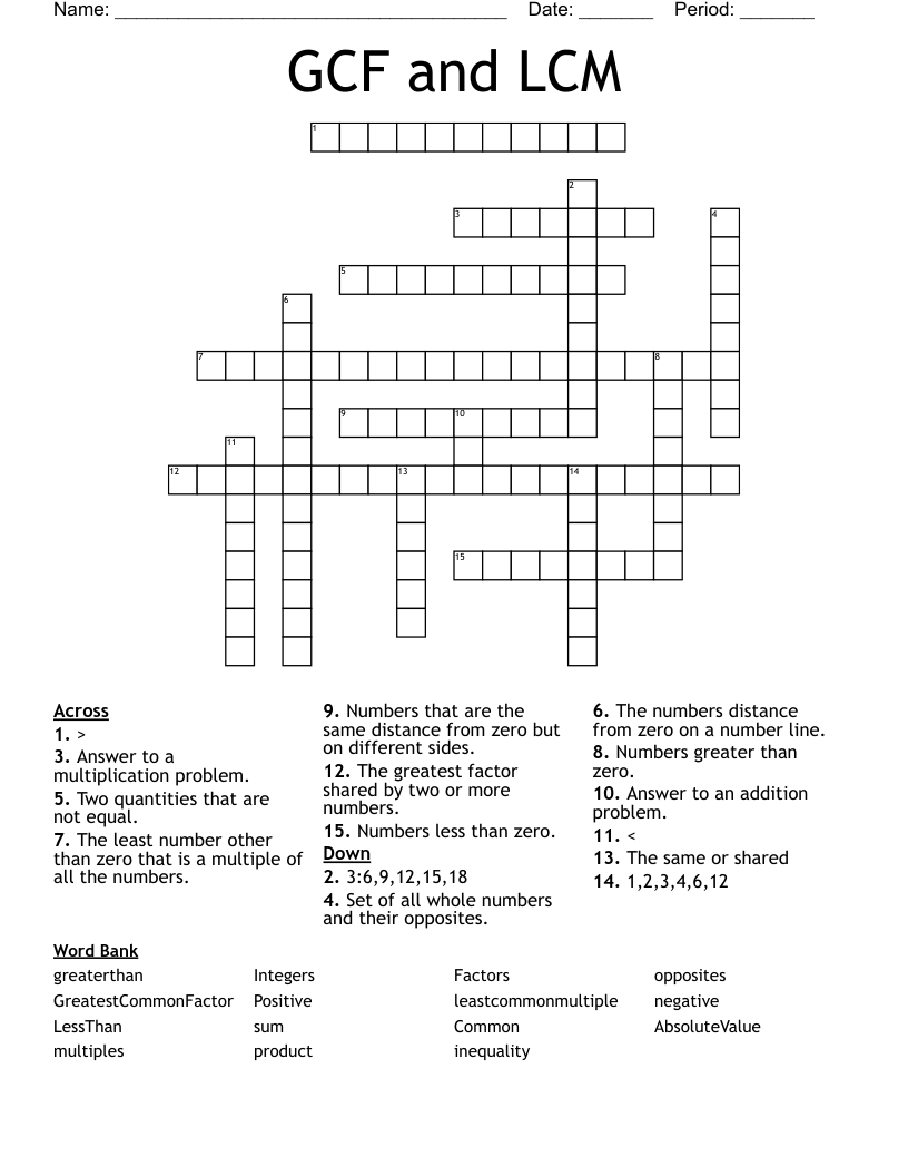 GCF and LCM Crossword
