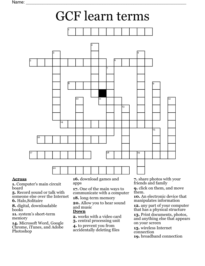 GCF learn terms   Crossword