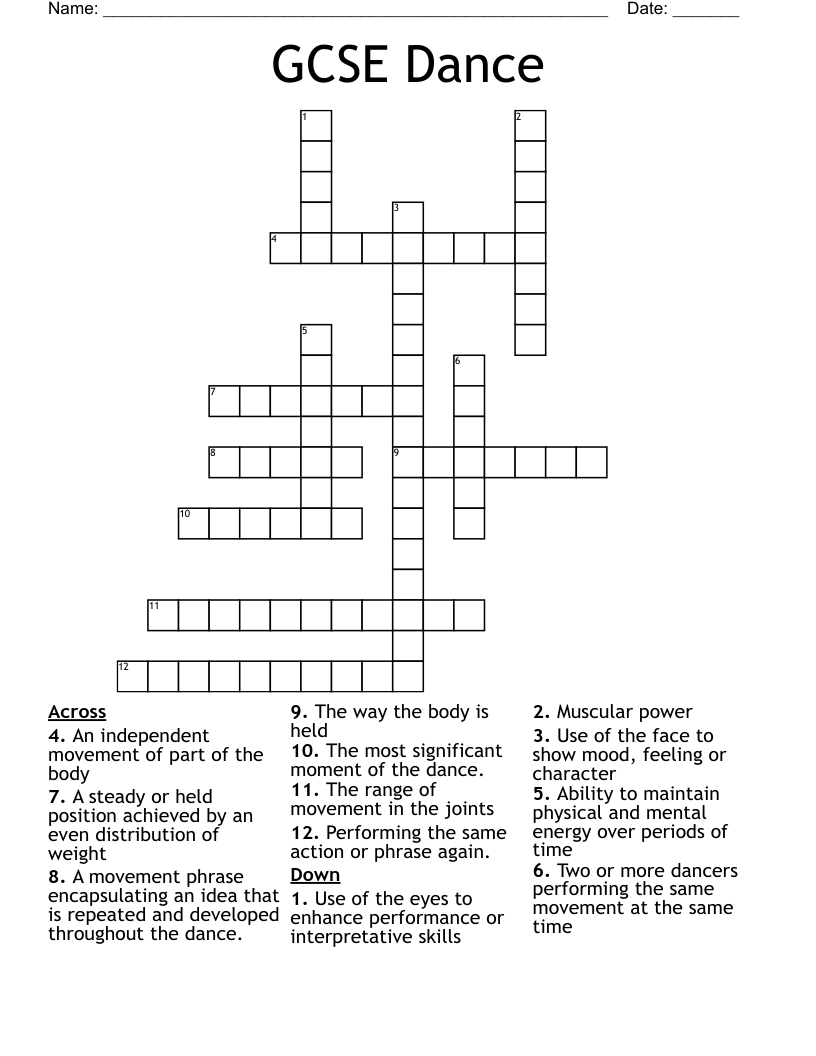 GCSE Dance  Crossword