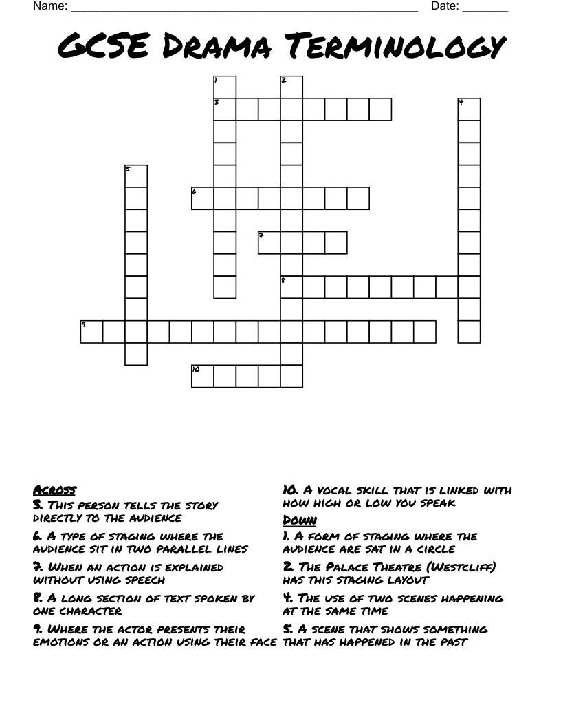 GCSE Drama Terminology Crossword