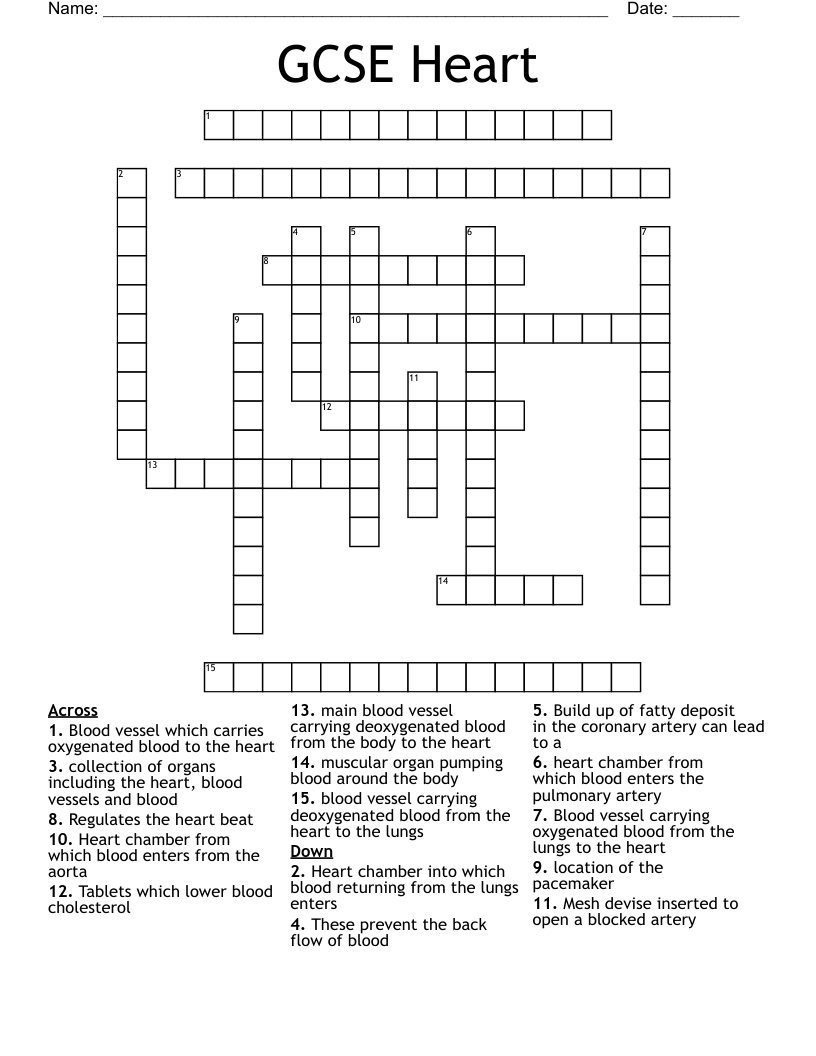 GCSE Heart Crossword