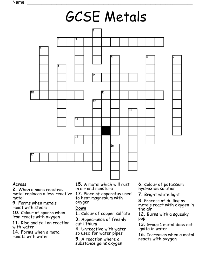 GCSE Metals Crossword