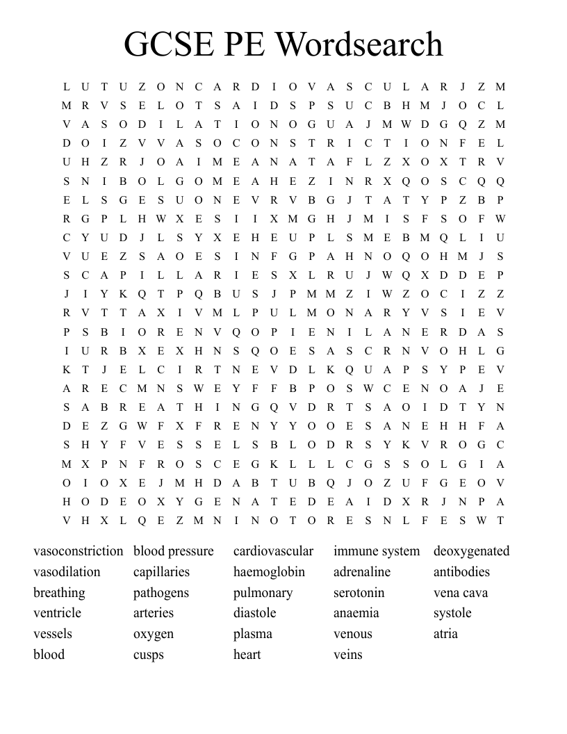 GCSE PE Wordsearch