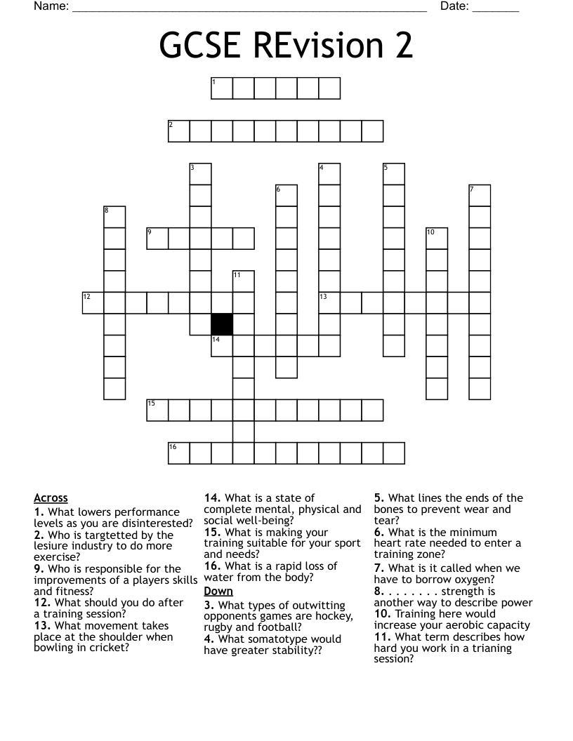 GCSE REvision 2 Crossword