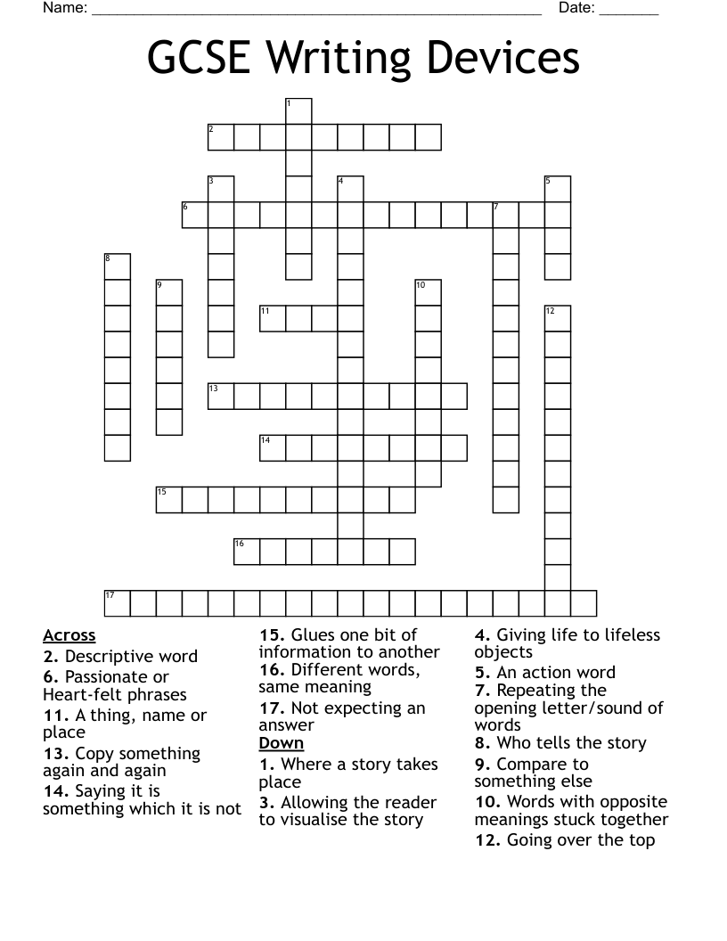 GCSE Writing Devices Crossword