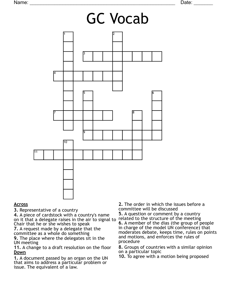 GC Vocab Crossword
