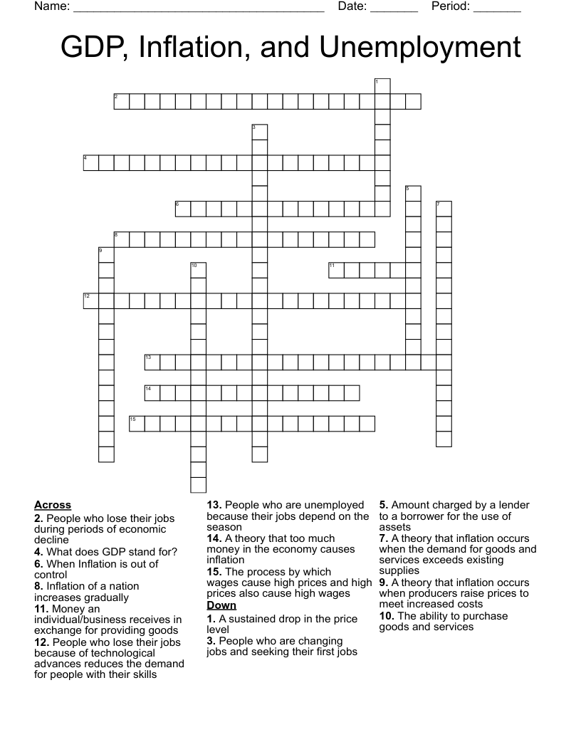 GDP, Inflation, and Unemployment Crossword