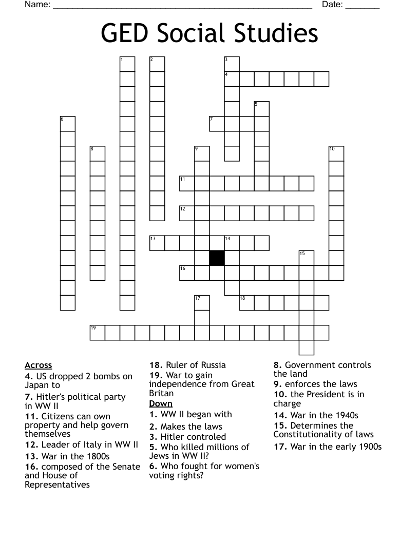 GED Social Studies Crossword