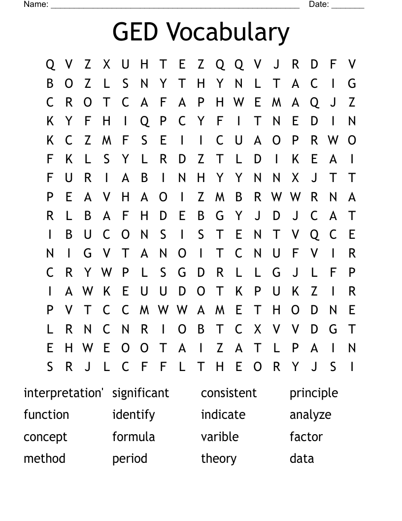 GED Vocabulary Word Search