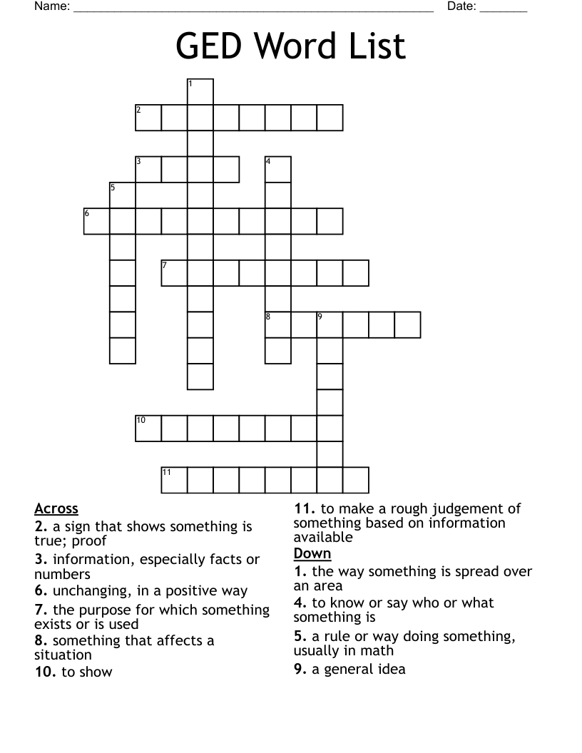 GED Word List Crossword