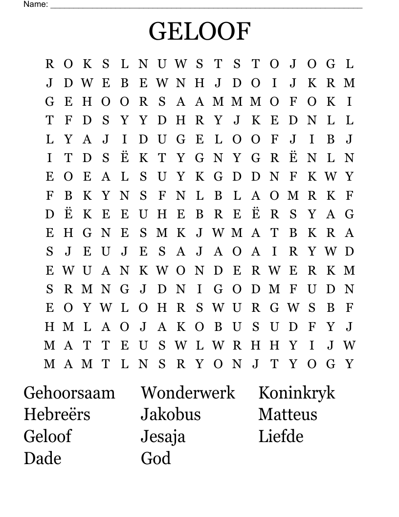 GELOOF Word Search