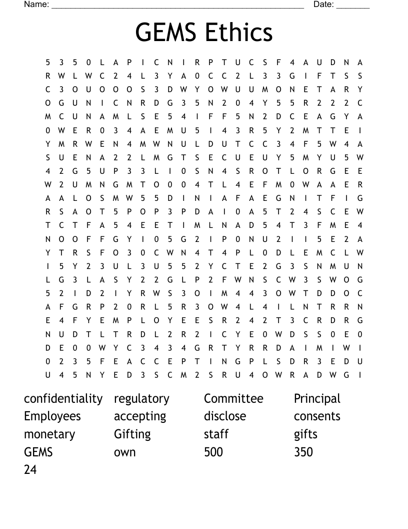 GEMS Ethics Word Search