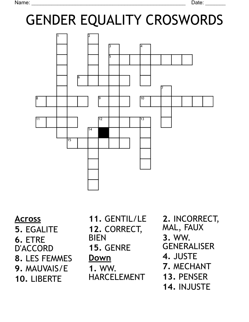 GENDER EQUALITY CROSWORDS