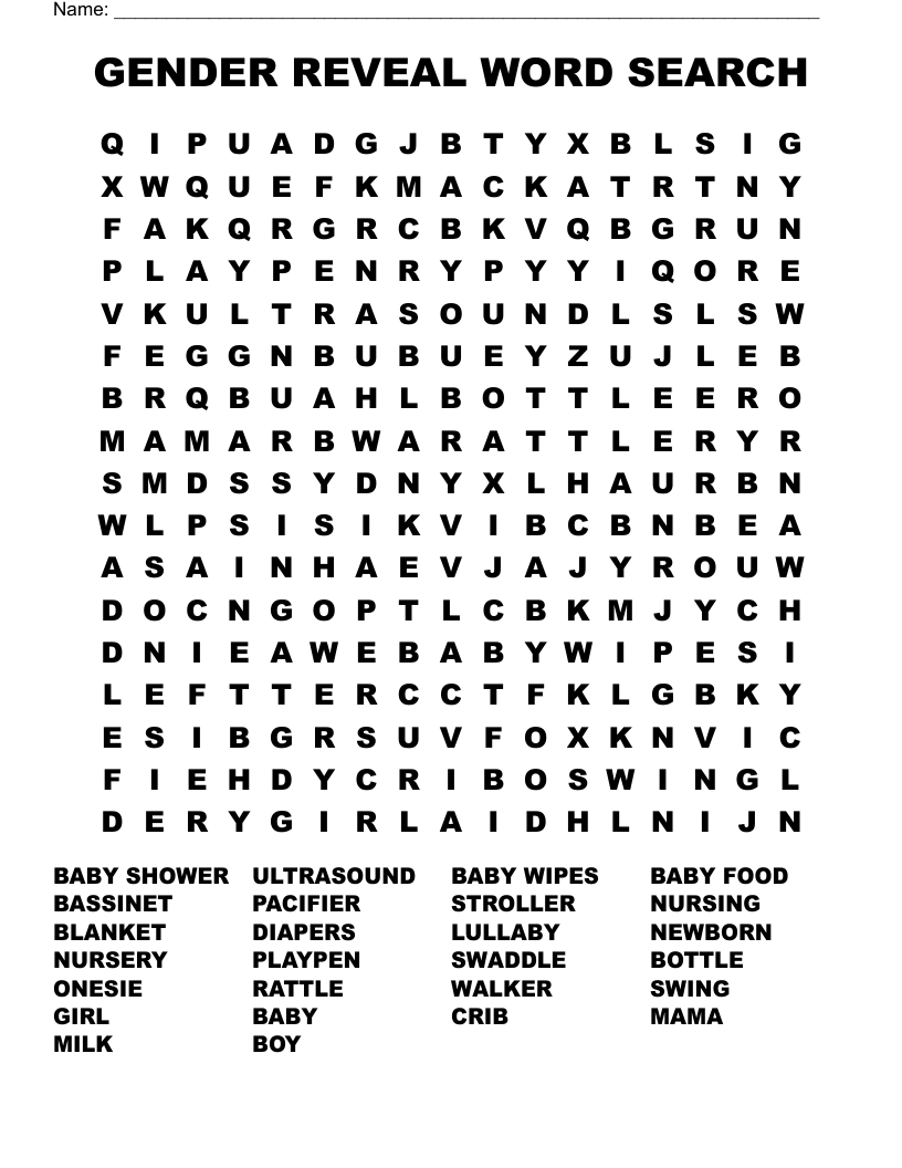 GENDER REVEAL WORD SEARCH