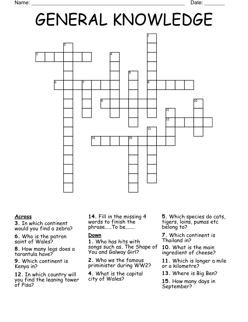 GENERAL KNOWLEDGE Crossword