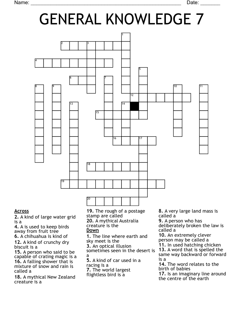 GENERAL KNOWLEDGE 7 Crossword