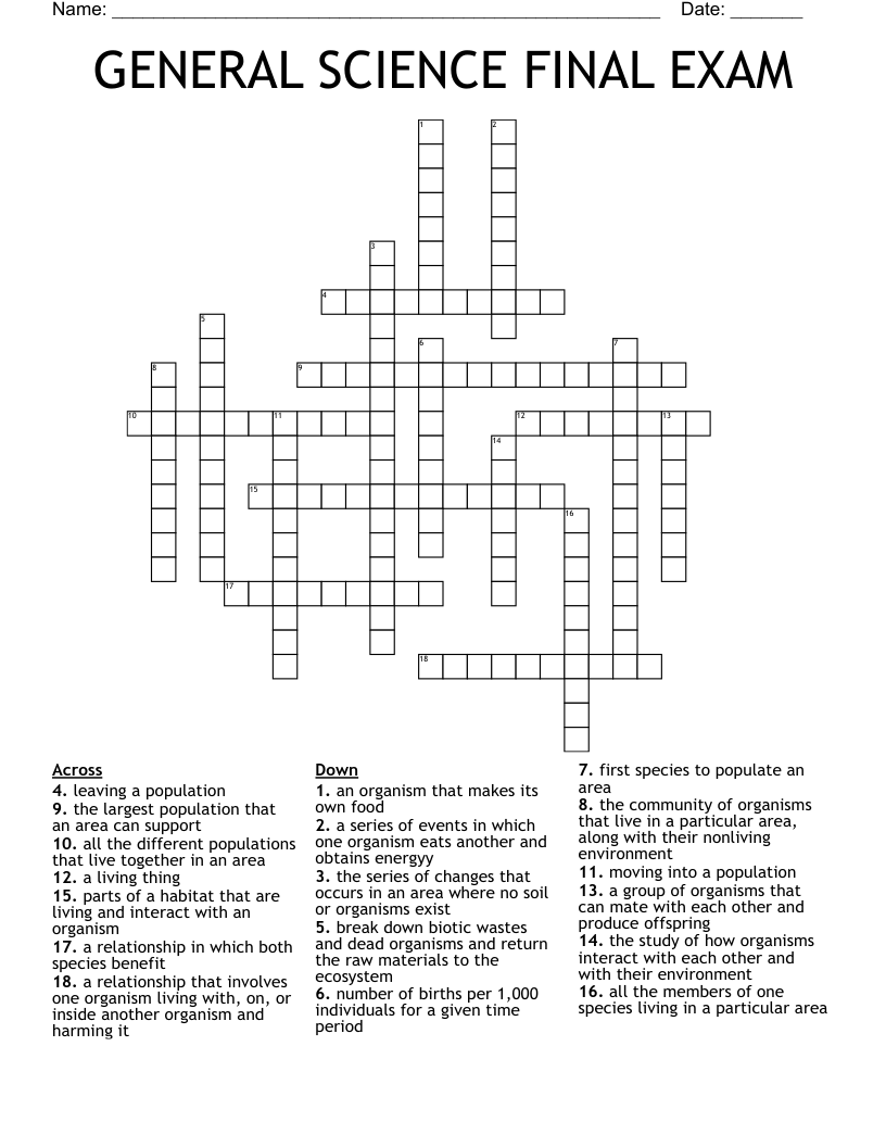 GENERAL SCIENCE FINAL EXAM Crossword