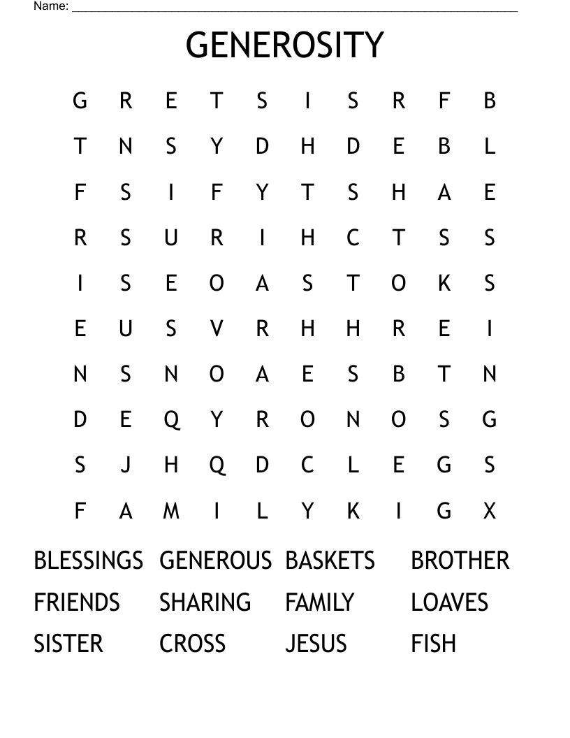 GENEROSITY Word Search