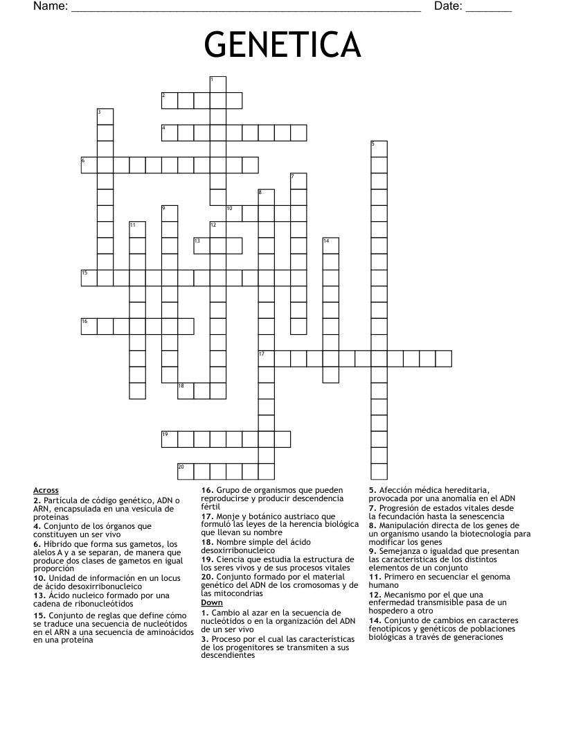 GENETICA Crossword