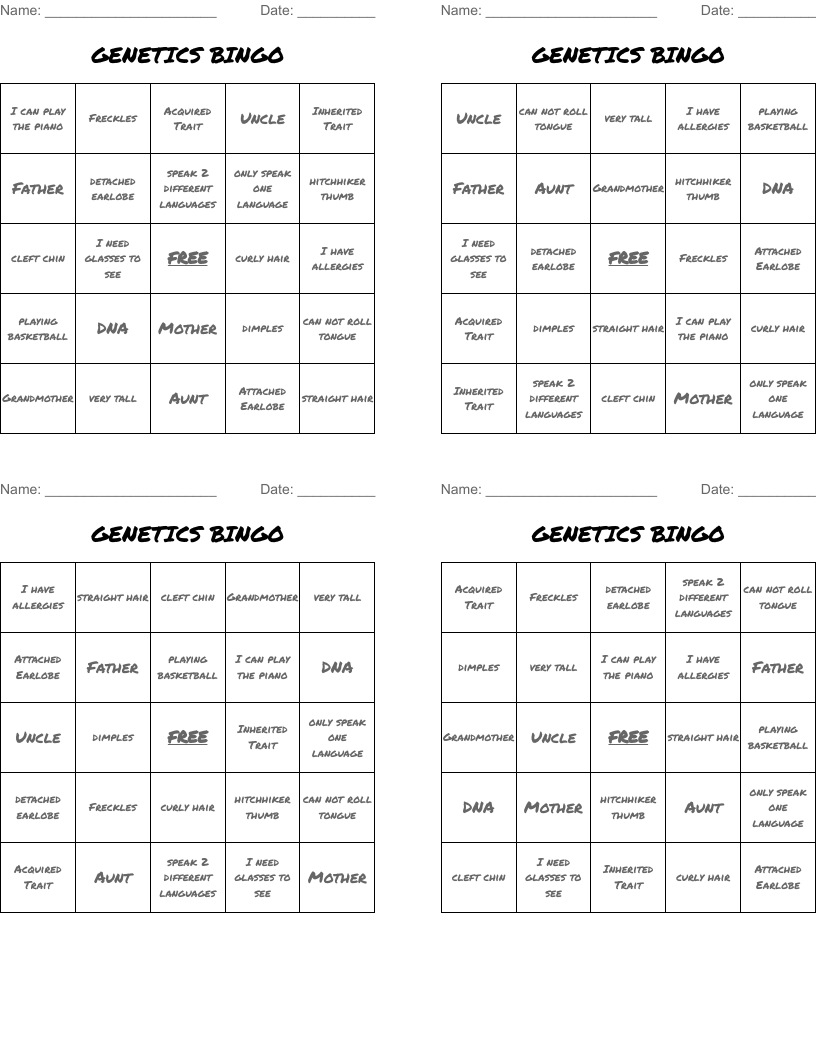 GENETICS BINGO