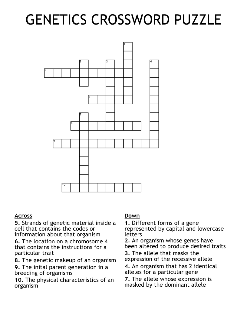 GENETICS CROSSWORD PUZZLE