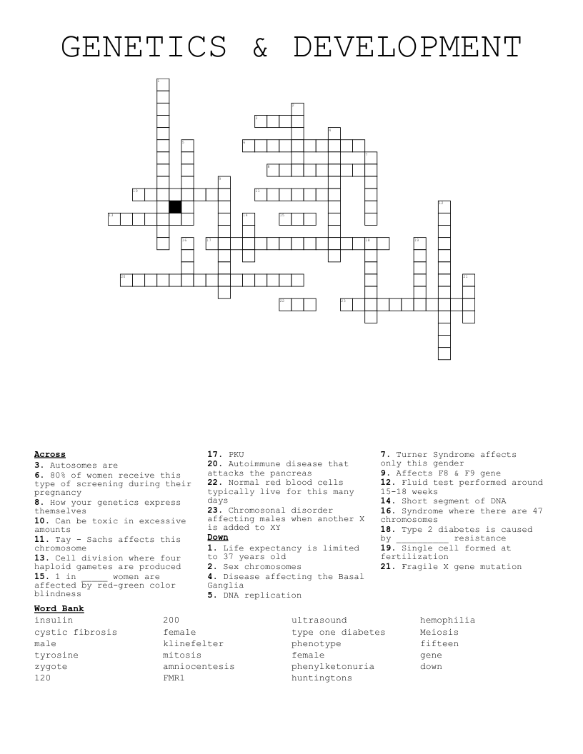 GENETICS & DEVELOPMENT Crossword