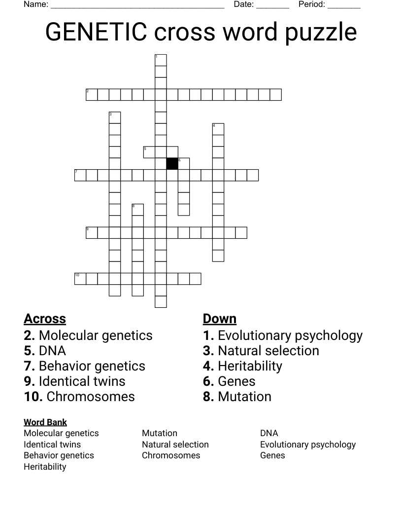 GENETIC cross word puzzle 