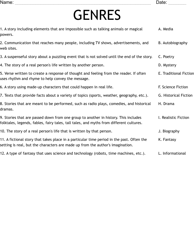 GENRES Worksheet