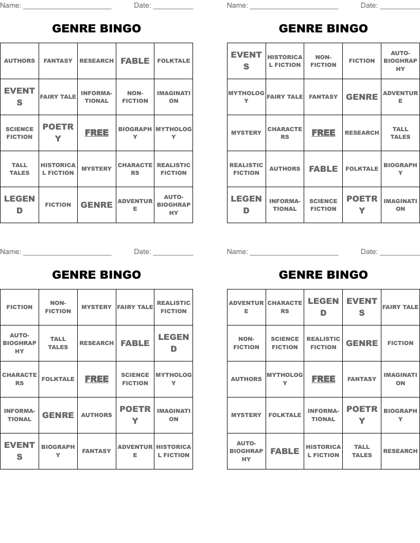 GENRE BINGO