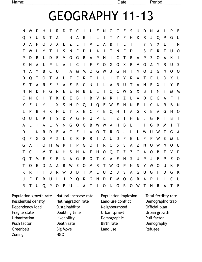 GEOGRAPHY 11-13  Word Search