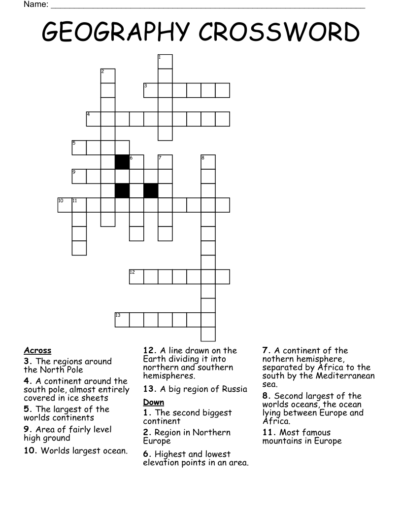 GEOGRAPHY CROSSWORD
