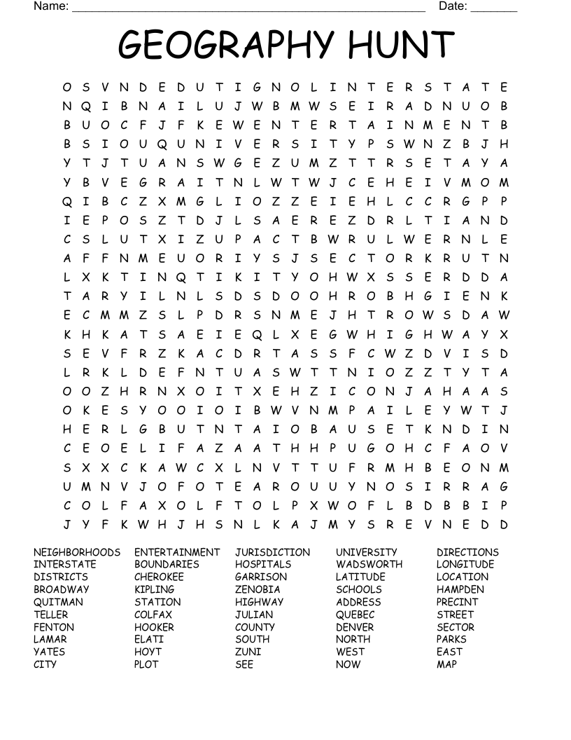 GEOGRAPHY HUNT Word Search