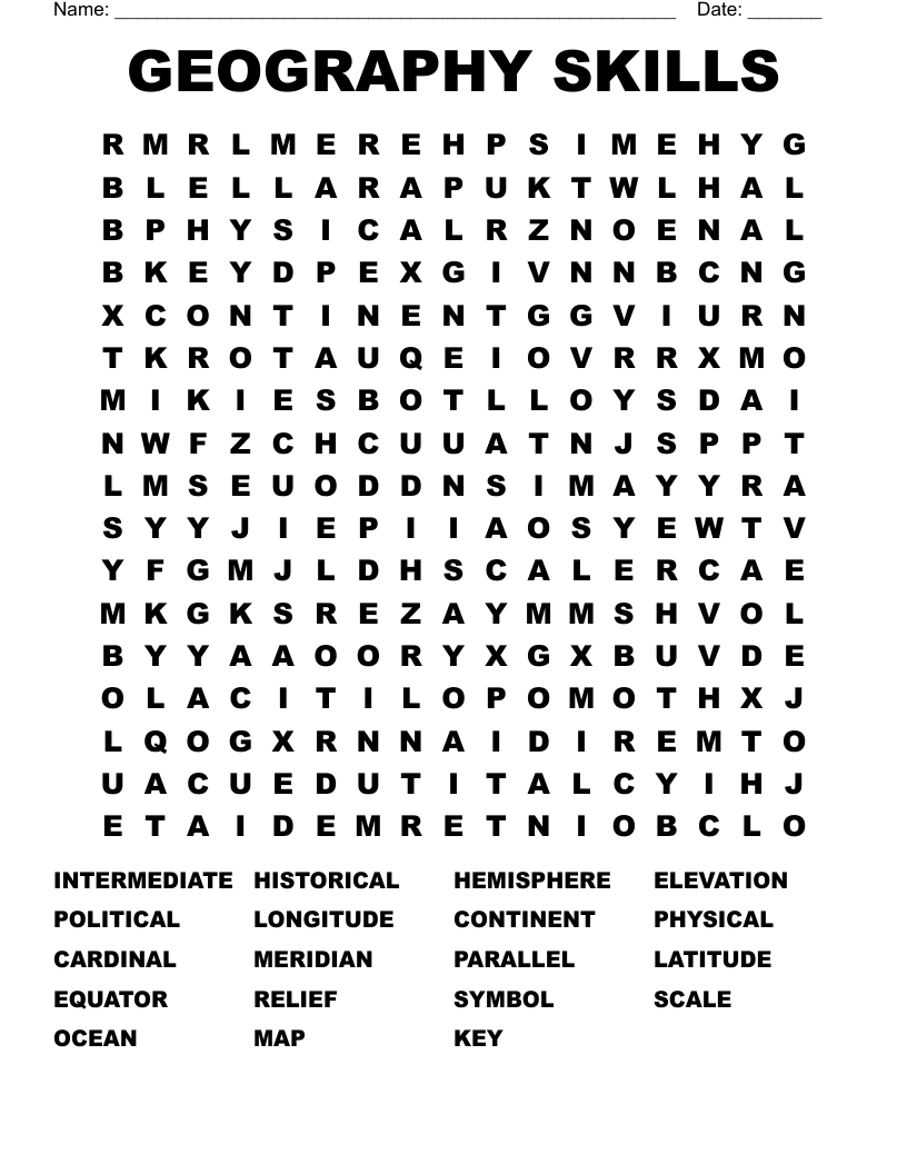 GEOGRAPHY SKILLS Word Search