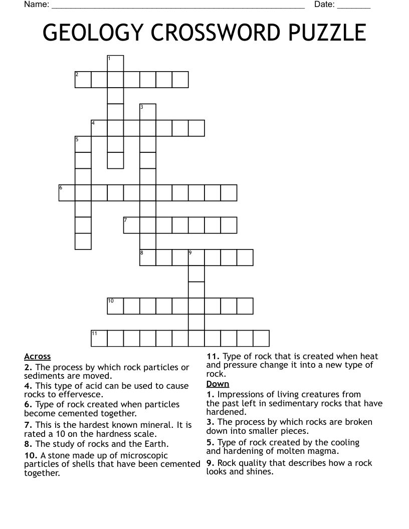 GEOLOGY CROSSWORD PUZZLE