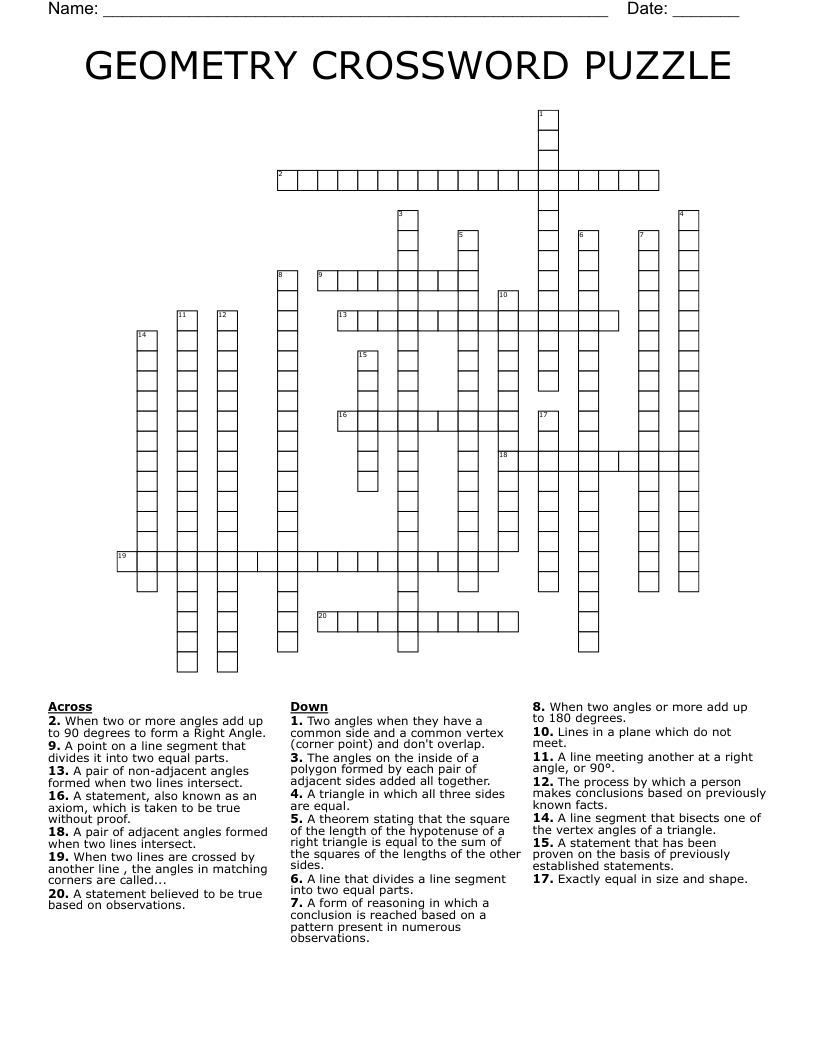 GEOMETRY CROSSWORD PUZZLE