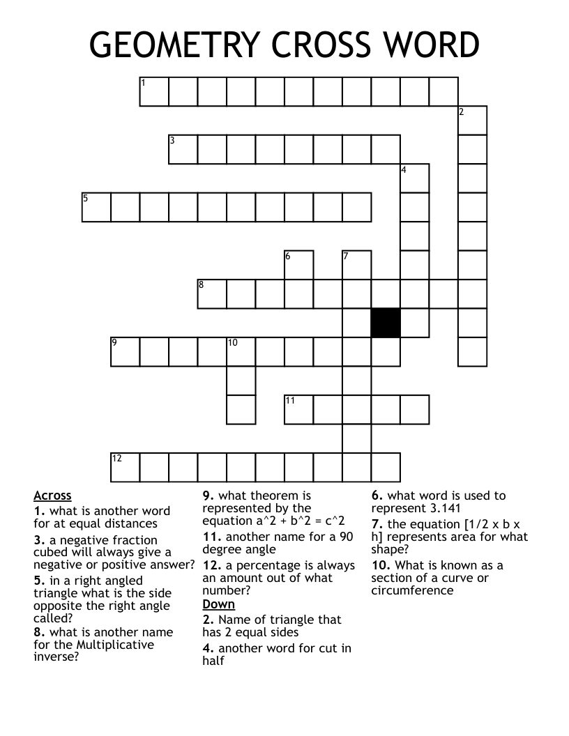 GEOMETRY CROSS WORD 