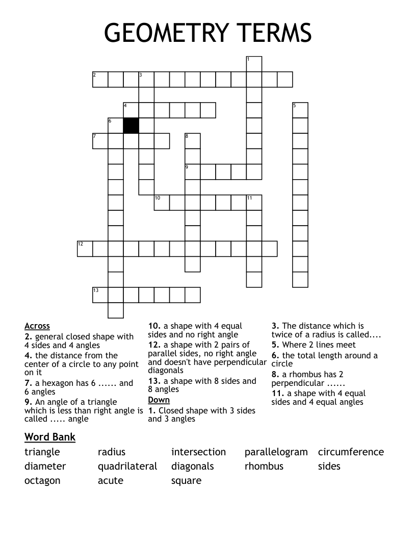 GEOMETRY TERMS Crossword