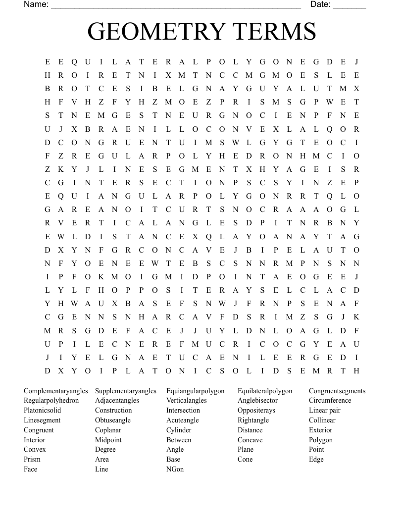 GEOMETRY TERMS Word Search