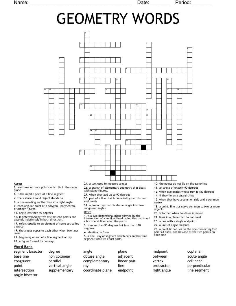 GEOMETRY WORDS  Crossword