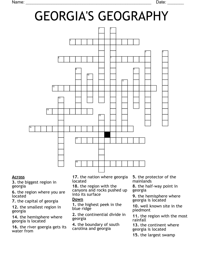 GEORGIA'S GEOGRAPHY Crossword