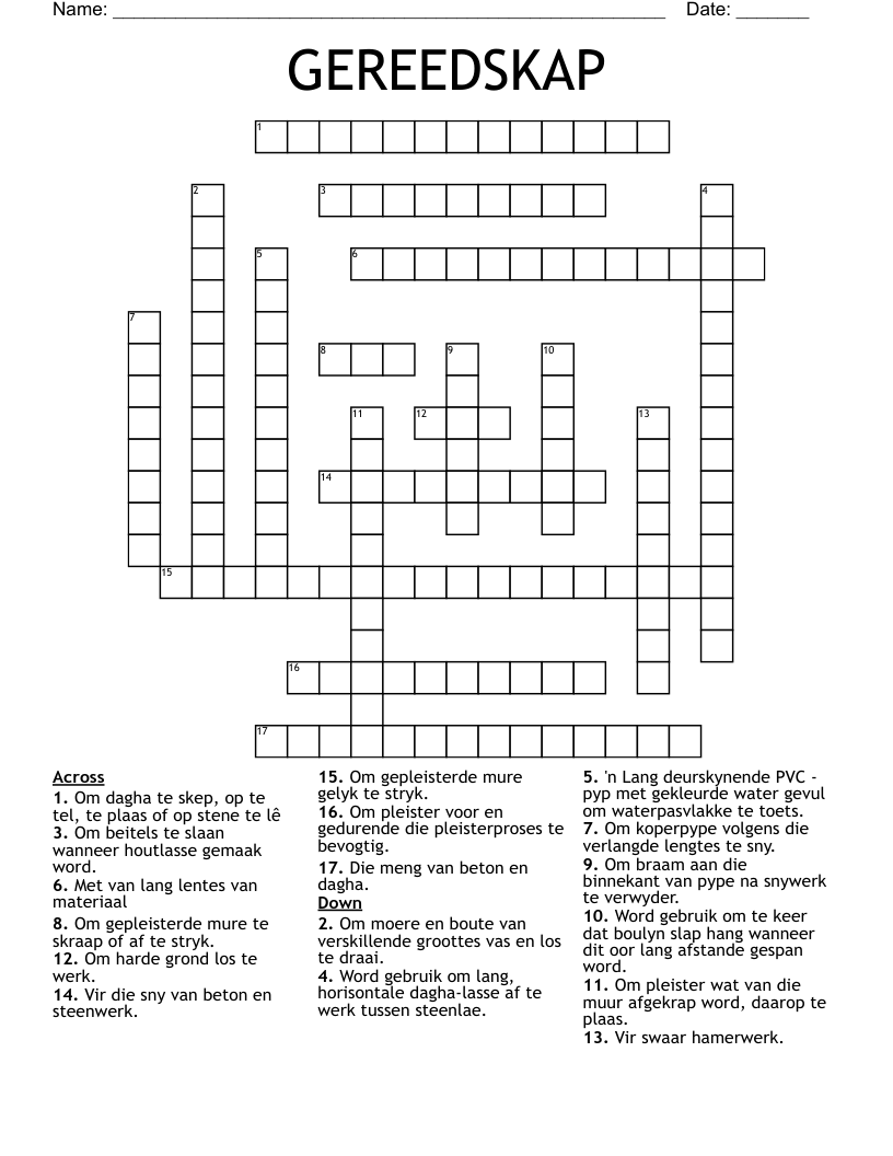 GEREEDSKAP Crossword
