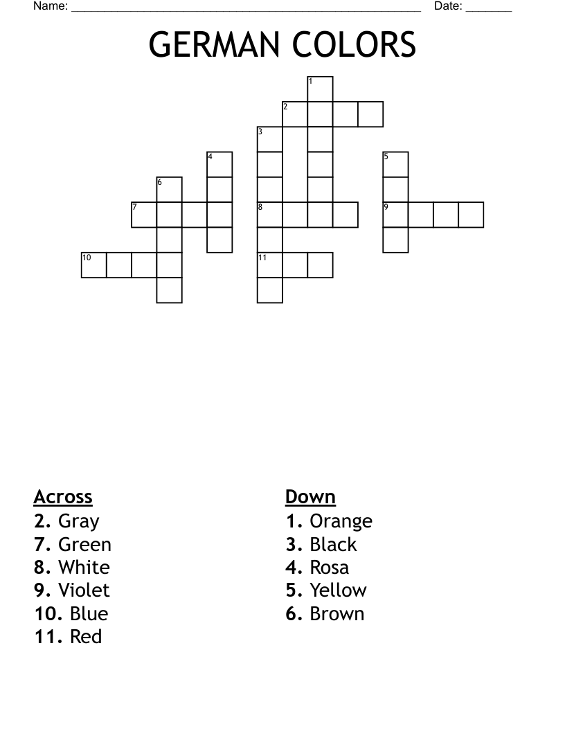 GERMAN COLORS Crossword