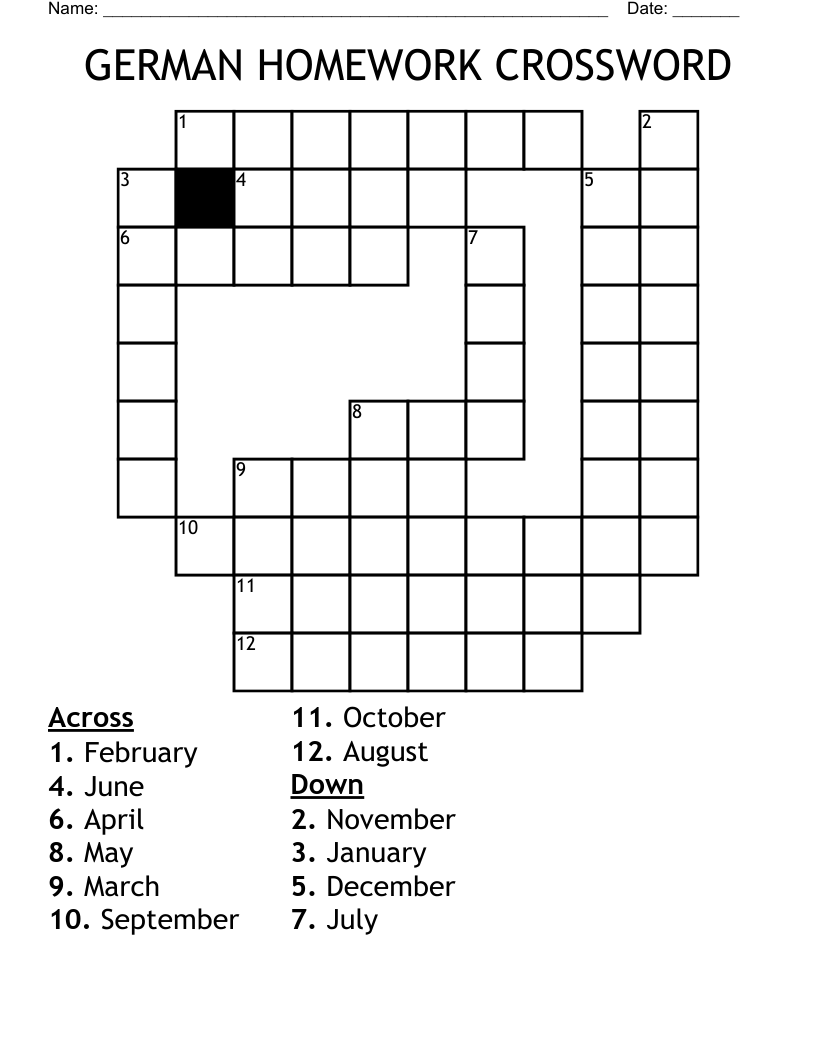 GERMAN HOMEWORK CROSSWORD