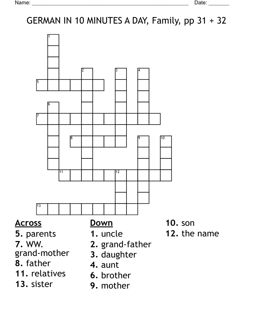 GERMAN IN 10 MINUTES A DAY, Family, pp 31 + 32 Crossword