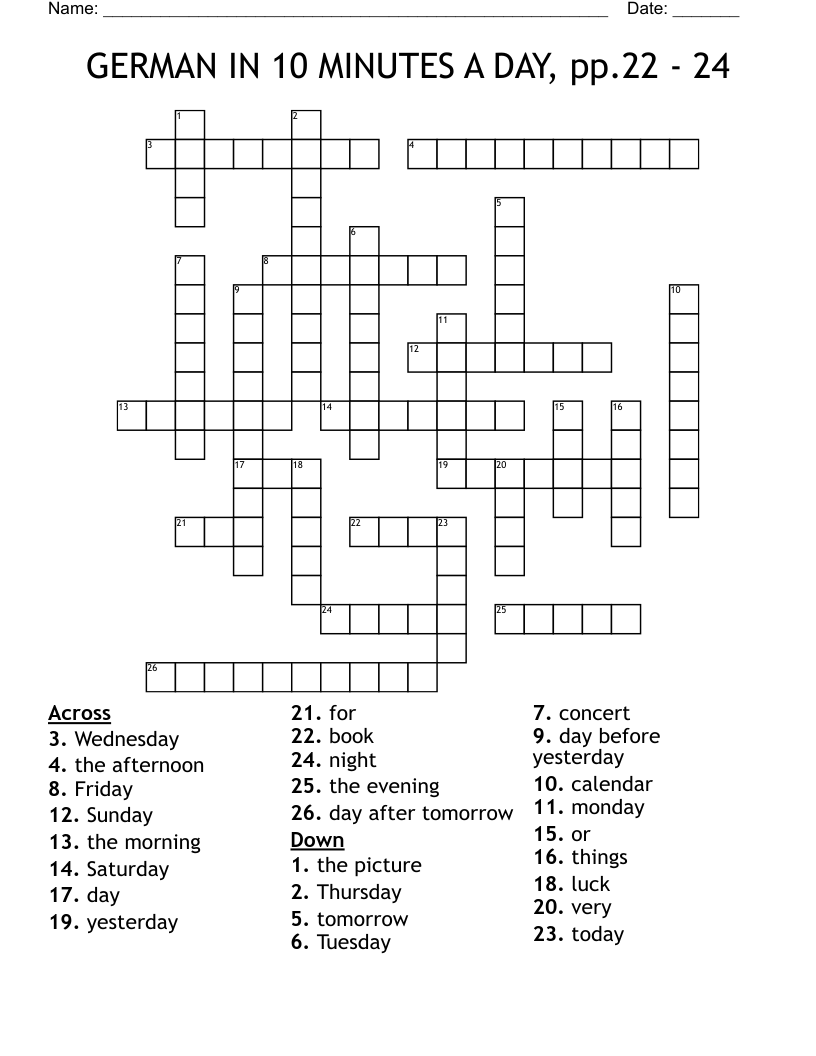 GERMAN IN 10 MINUTES A DAY, pp.22 - 24 Crossword