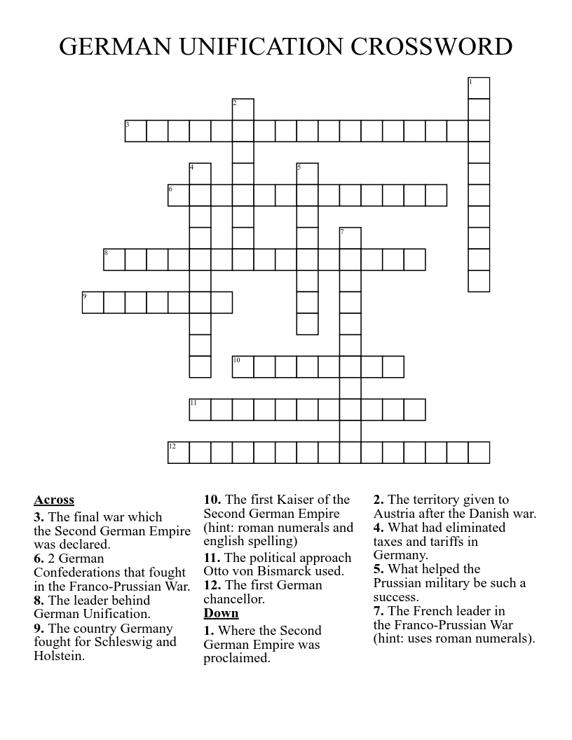 GERMAN UNIFICATION CROSSWORD