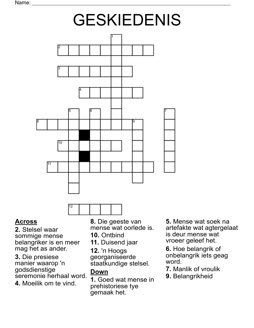 GESKIEDENIS Crossword